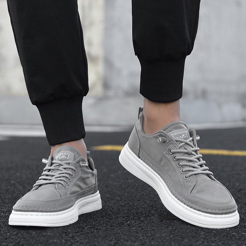 高档帆布男鞋夏季2024新款运动休闲板鞋潮懒人一脚蹬布鞋鞋子 灰色