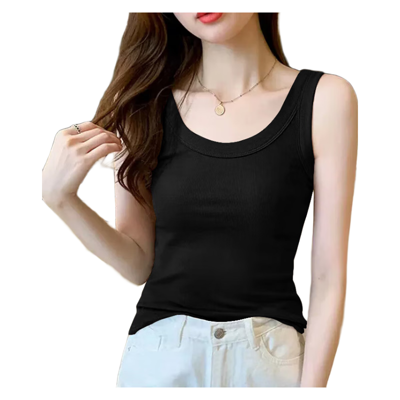 北极绒（Bejirog）女棉质背心内搭打底衫夏季显瘦防走光无袖薄上衣外穿 《黑色＋灰色》2件装 均码（80斤-140斤）