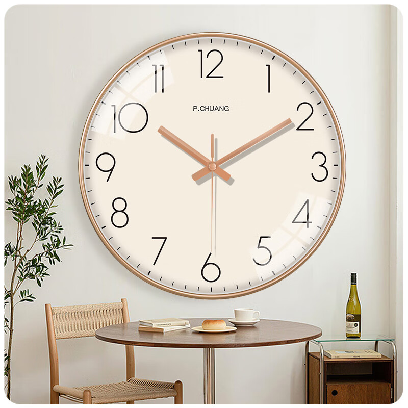 鹏创电波钟自动对时纯色挂钟ins风钟表时钟简约北欧轻奢客厅创意装饰