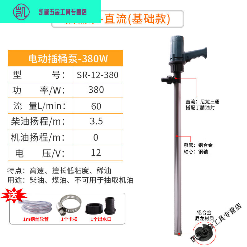 抽油泵电动油抽子大功率插桶耐腐抽液器柴油加油机 插桶泵直流12v380w