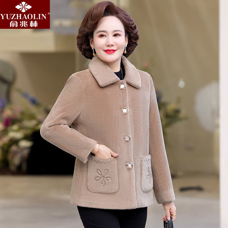 妈妈冬装加绒加厚仿貂绒棉衣外套中老年女秋冬季短款保暖毛呢大衣