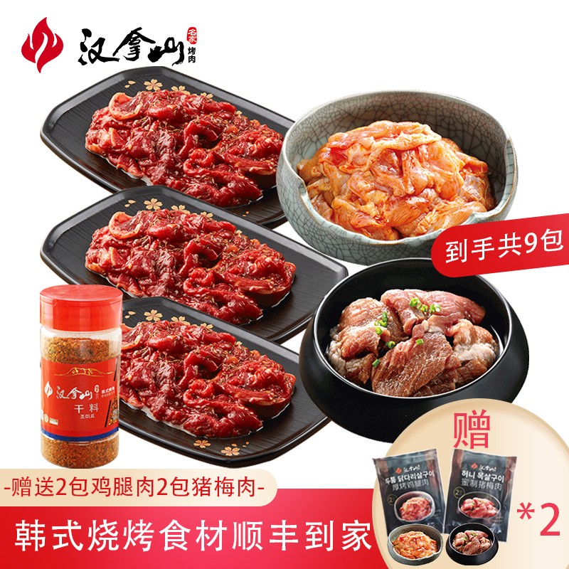 汉拿山 黑金豪华烤肉组合 牛肉200g*3+鸡腿200g+猪梅200g+干料1瓶