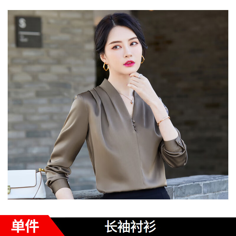 夏季新款v领衬衫女长袖2022早春新款韩版设计感小众职业上衣垂感真丝