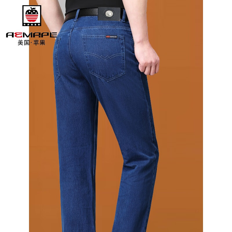 aemape美国苹果品牌牛仔裤男春秋款时尚商务宽松直筒男裤中年休闲水洗