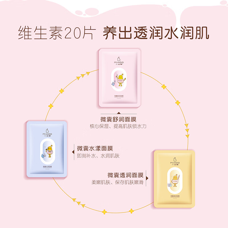 小迷糊补水保湿面膜水润舒缓控油面膜烟酰胺面膜男女士学生精简护肤国货 [补水]微囊焕采面膜20片
