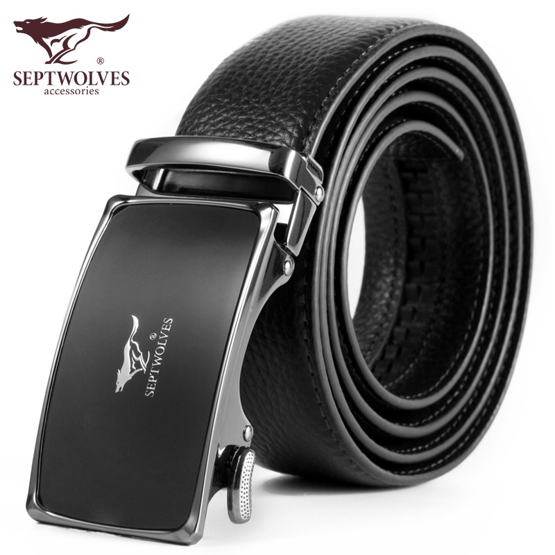 七匹狼男士真皮腰带 头层牛皮自动扣皮带 商务休闲皮带 黑色