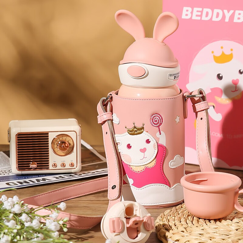 杯具熊（BEDDYBEAR） 儿童保温杯子大容量带杯套316不锈钢内胆宝宝吸管直饮两用水杯 兔飞飞600ml