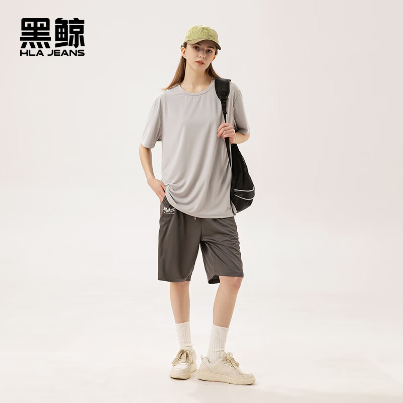 黑鲸海澜之家旗下潮牌短裤夏冰丝凉感速干透气宽松五分裤005k深灰色