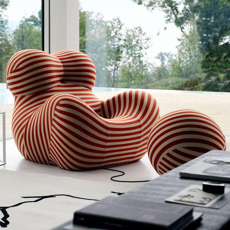 沃蓝 北欧设计师妈妈的怀抱单人椅单人沙发异形个性休闲卧室懒人椅家用售楼部样板房定制 橙红色+条纹（大号）