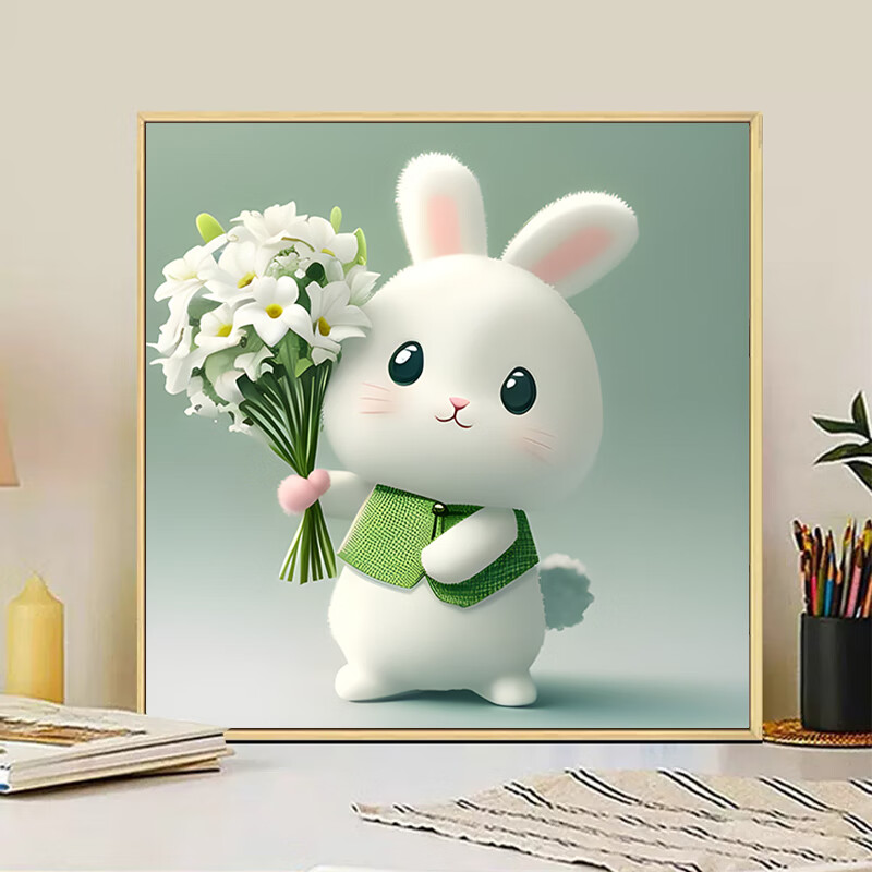 美岸(meian)卡通兔子5d钻石画新款满钻卧室客厅小白兔手工点钻石贴画
