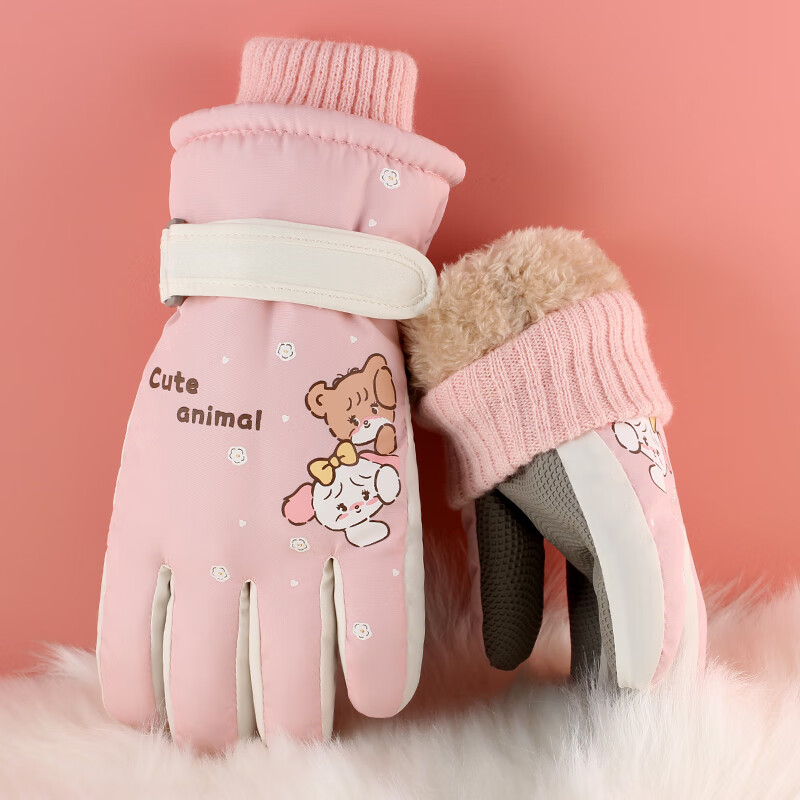 火炬人儿童手套防寒4岁-8岁加绒加厚卡通女童滑雪保暖手套C3338