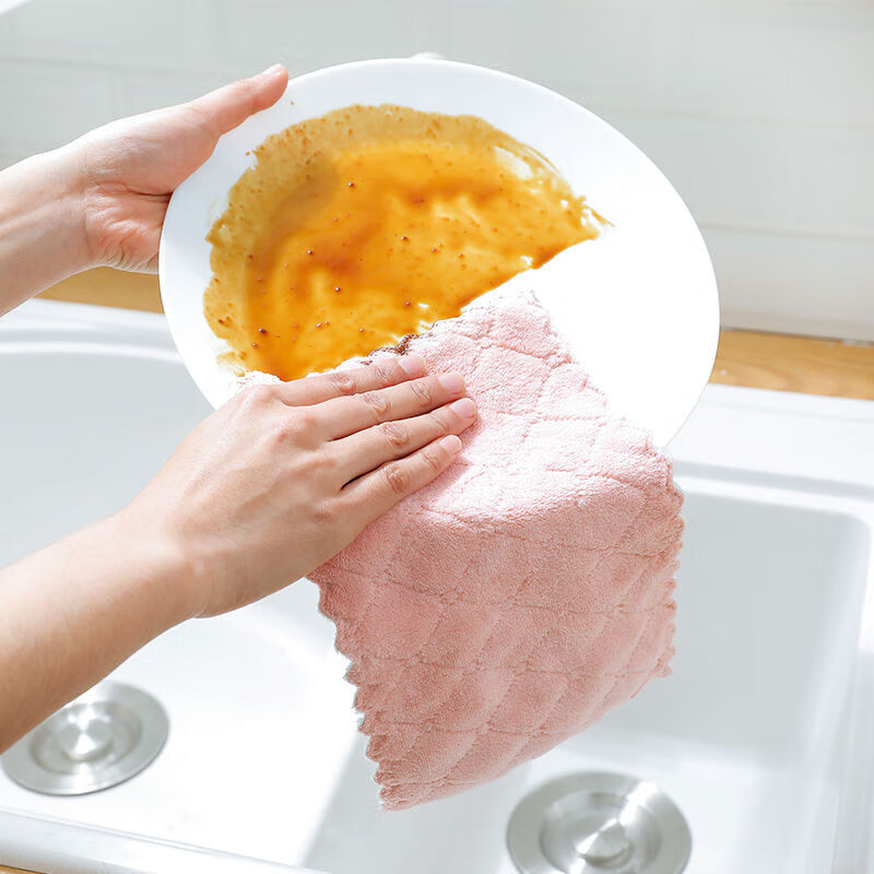 雅诺居 加厚洗碗布不沾油抹布家用厨房擦手擦桌擦碗吸水百洁布清洁毛巾 5条装(体验装)
