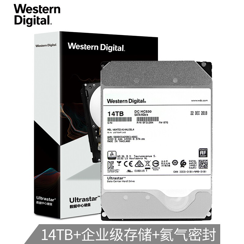 西部数据(WD)企业级硬盘14TB SATA3 7200转3.5英寸氦气企业服务器PC硬盘HC530