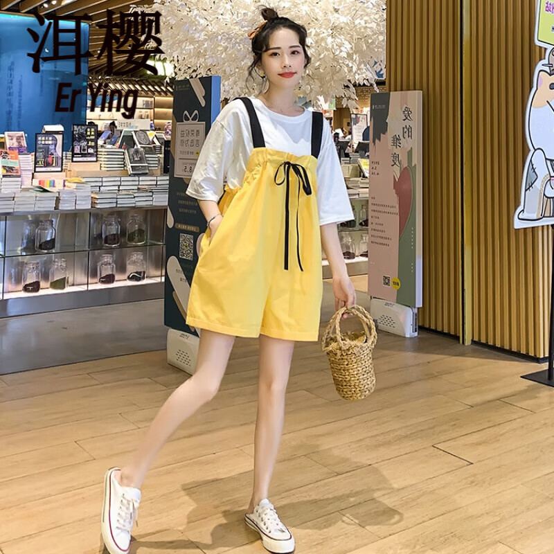 洱樱200斤加肥加大码学生女生背带短裤女微胖裤夏季宽松运动工装裤连