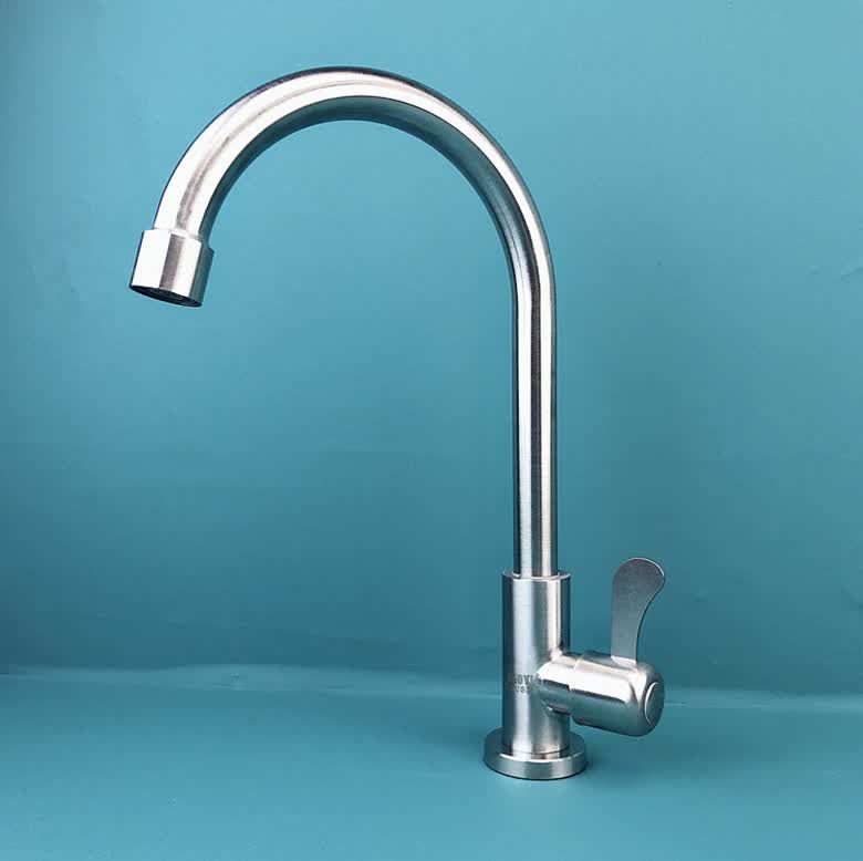 赤奥304不锈钢厨房单冷水龙头 旋转洗菜盆单冷龙头水槽快开龙头 小弯