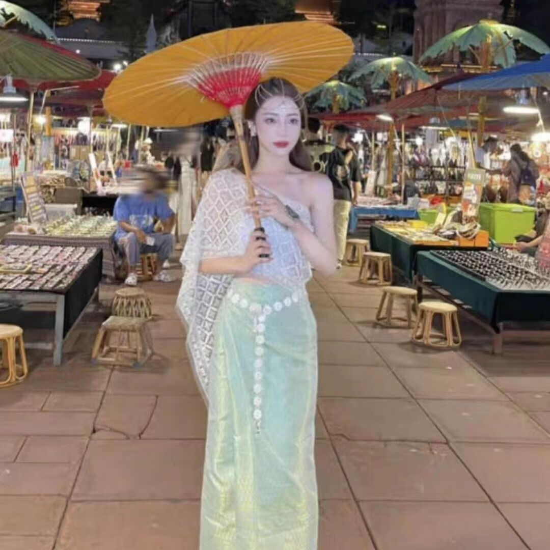 件套 1抹胸裙子披肩项链腰链鸡蛋花 六 均码(80-150斤可穿)抹胸布条款