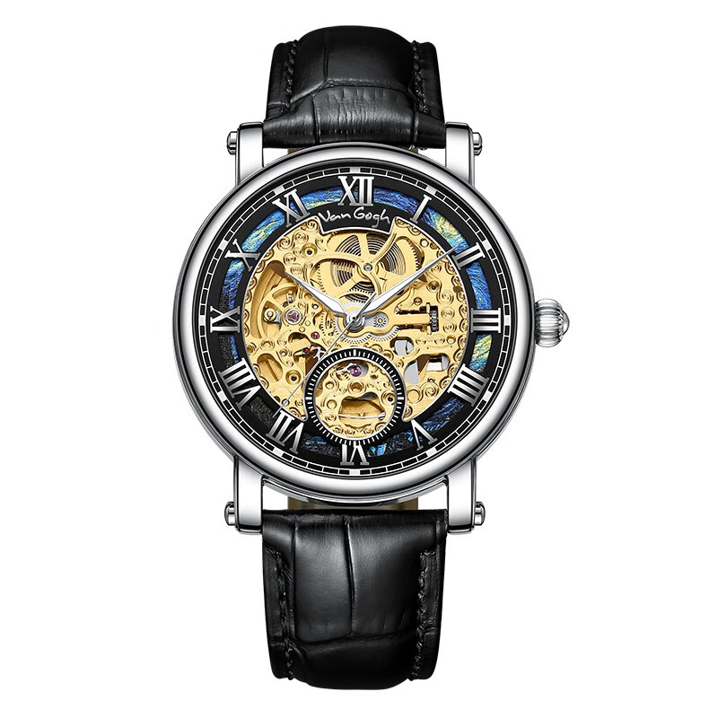 梵高（VAN GOGH）2022年新款梵高手表全自动机械手表艺术MEQ-1708 黑色