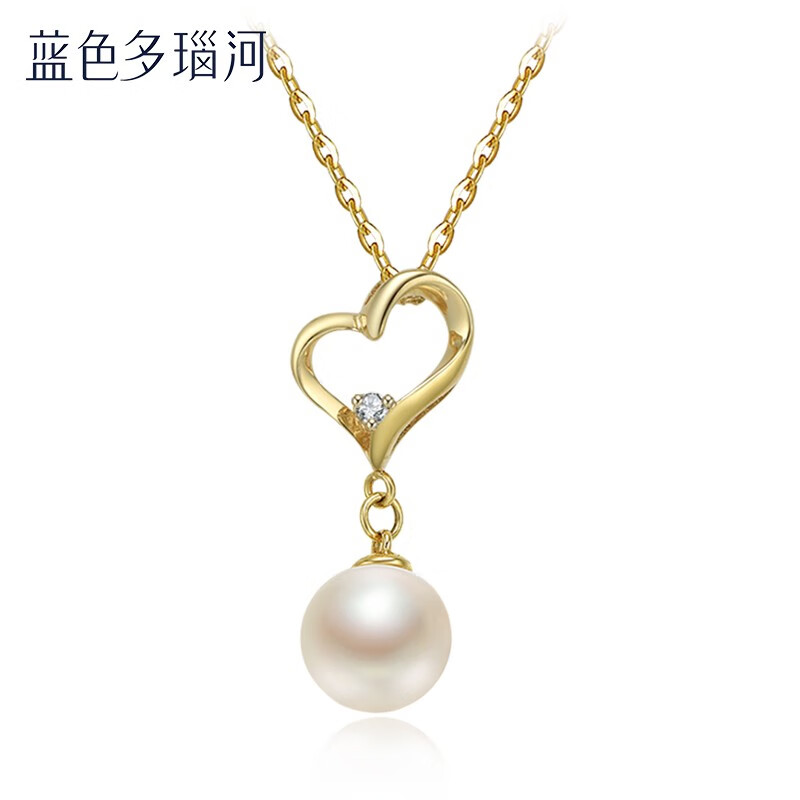 蓝色多瑙河 18k金淡水珍珠吊链6-6.5mm圆形时尚甜美珍珠首饰 欢心