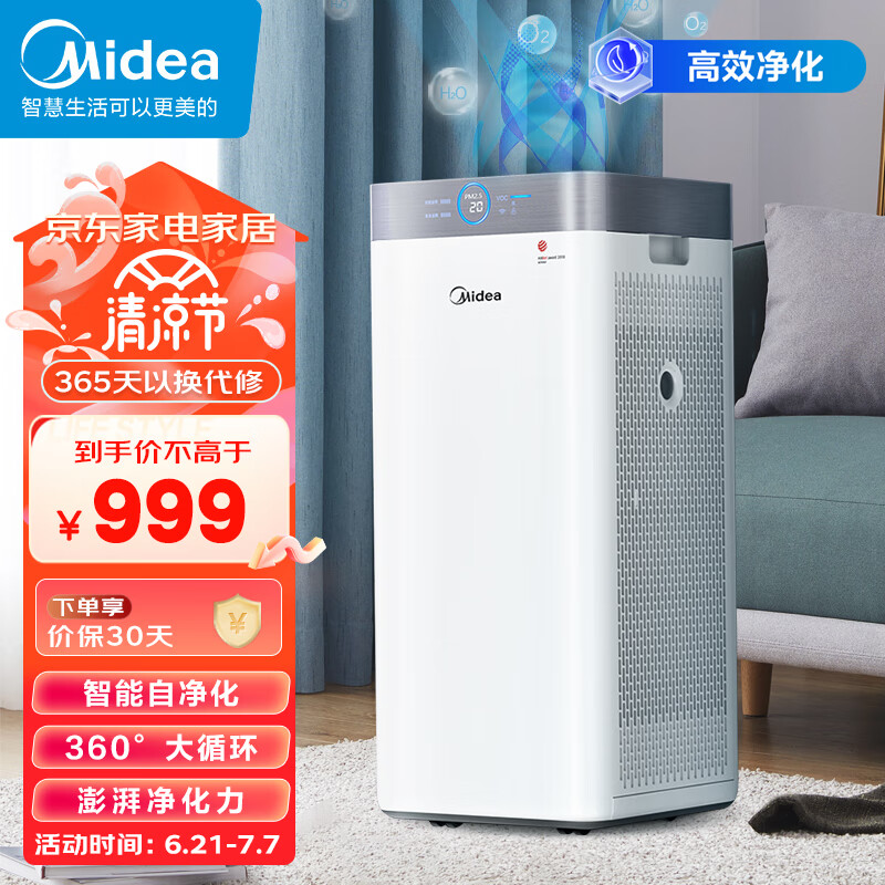 美的（Midea）【智能托管】除菌率99.9%负离子空气净化器除甲醛 家用净化器除菌除PM2.5除异味 KJ550G-JA32A32