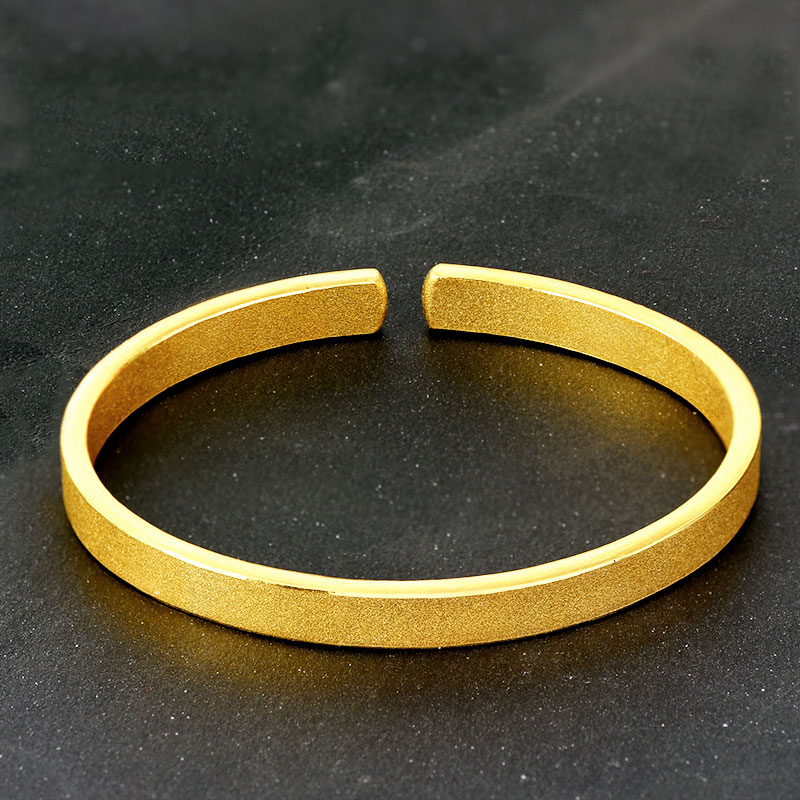 黄金手镯女足金999古法素圈光面手镯开口手环结婚送礼 古法3mm面宽15