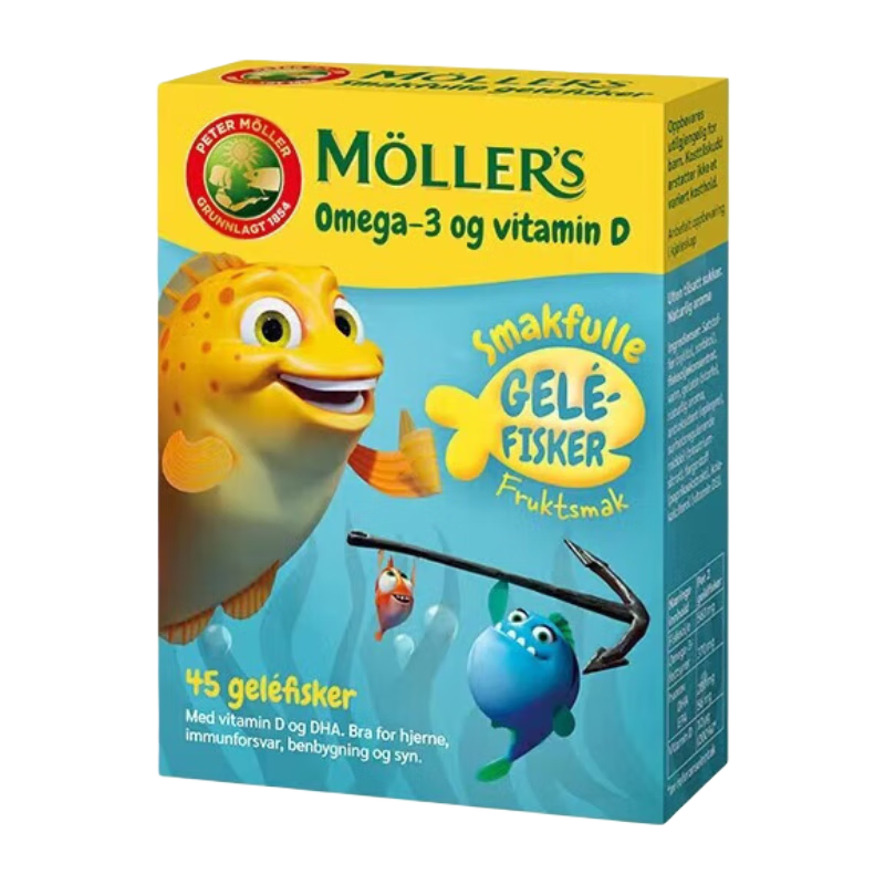 沐樂(lè)思MOLLERS【原裝進(jìn)口】富含Omega3DHA液體深海鱈魚(yú)肝油250ml/瓶 45粒*2盒 小魚(yú)果凍魚(yú)油軟糖 水果味