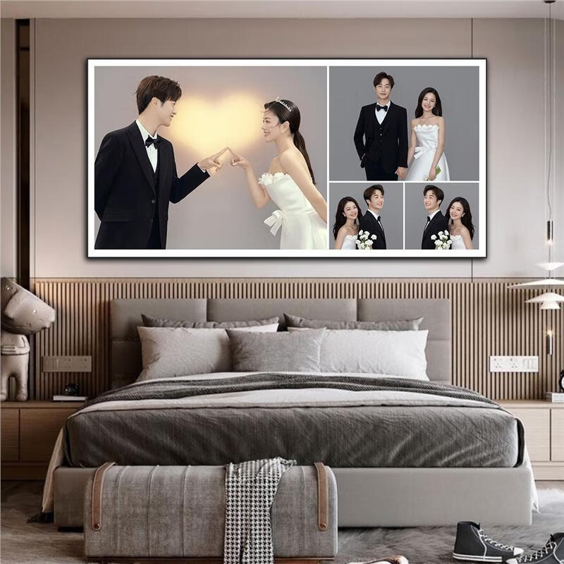 馥兰缇（FULANTI）定制婚纱照相框情侣挂墙结婚照片制作框大尺寸卧室床头横版多宫格 G款式（金） 4张 60*120厘米