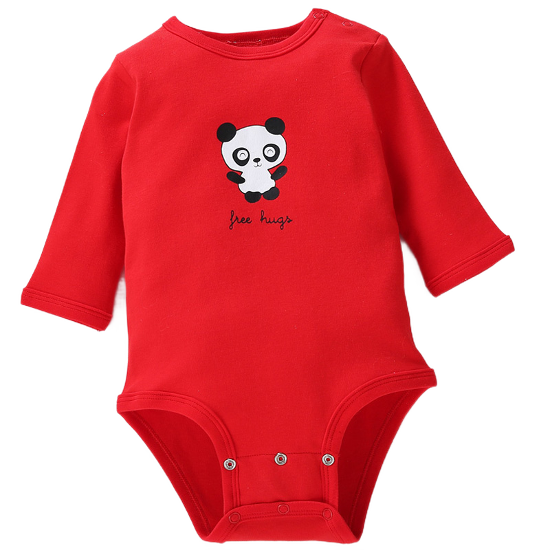 花花寶貝 嬰兒衣服男女寶寶純棉長袖三角哈衣春秋冬小童包屁衣無骨縫連體睡衣 米白 66cm