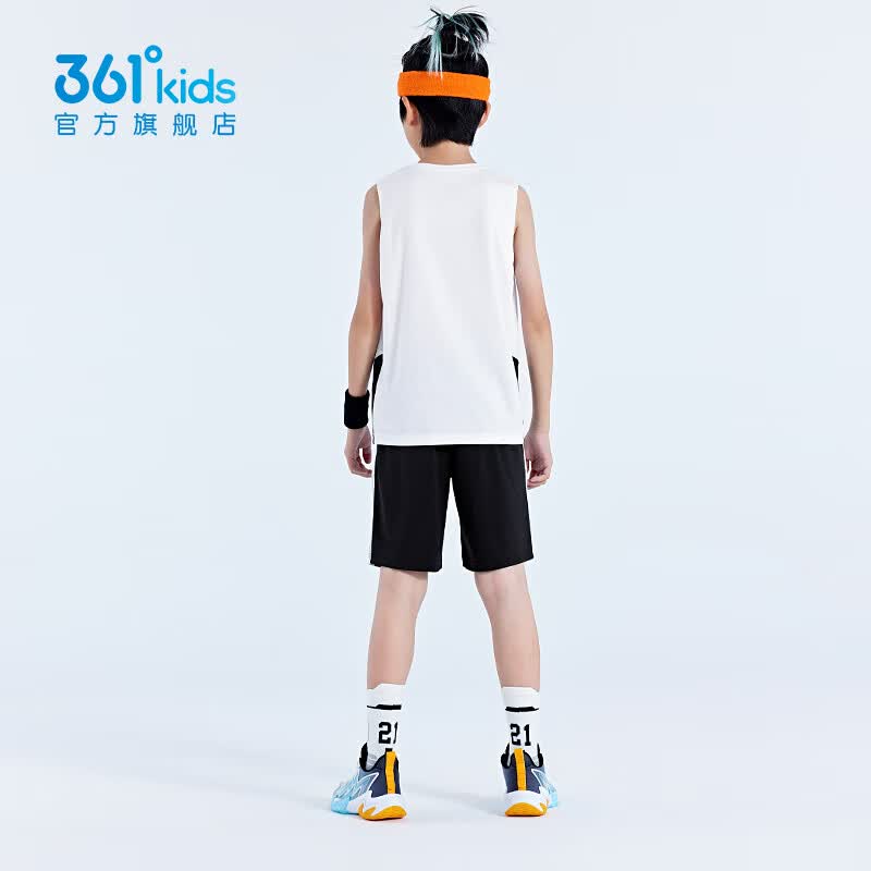 361°童装男童篮球套装2026夏季新款小童速干运动背心短裤透气夏装 本白/经典黑1405 170 cm