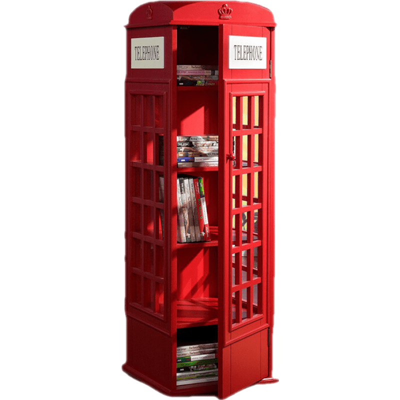 煕沐瞳  书柜落地玩具收纳储物矮柜创意英式电话亭设计装饰小边柜带门 红色