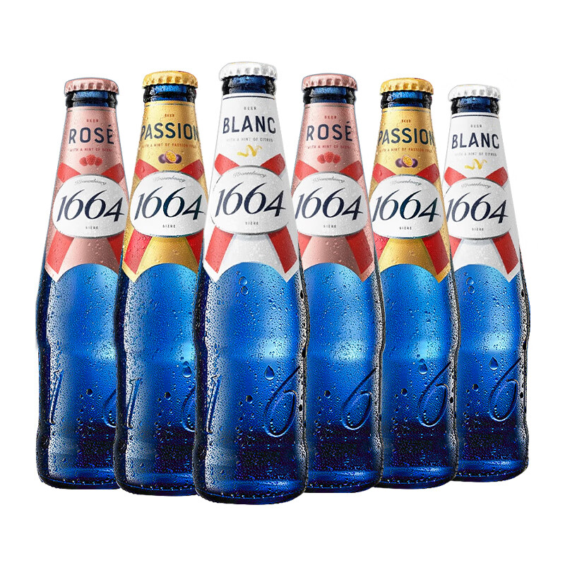 Kronenbourg 1664啤酒全系列整箱装 白啤玫瑰百香果桃红树莓 法式果味精酿啤酒 3口味 250mL 6瓶 组合装