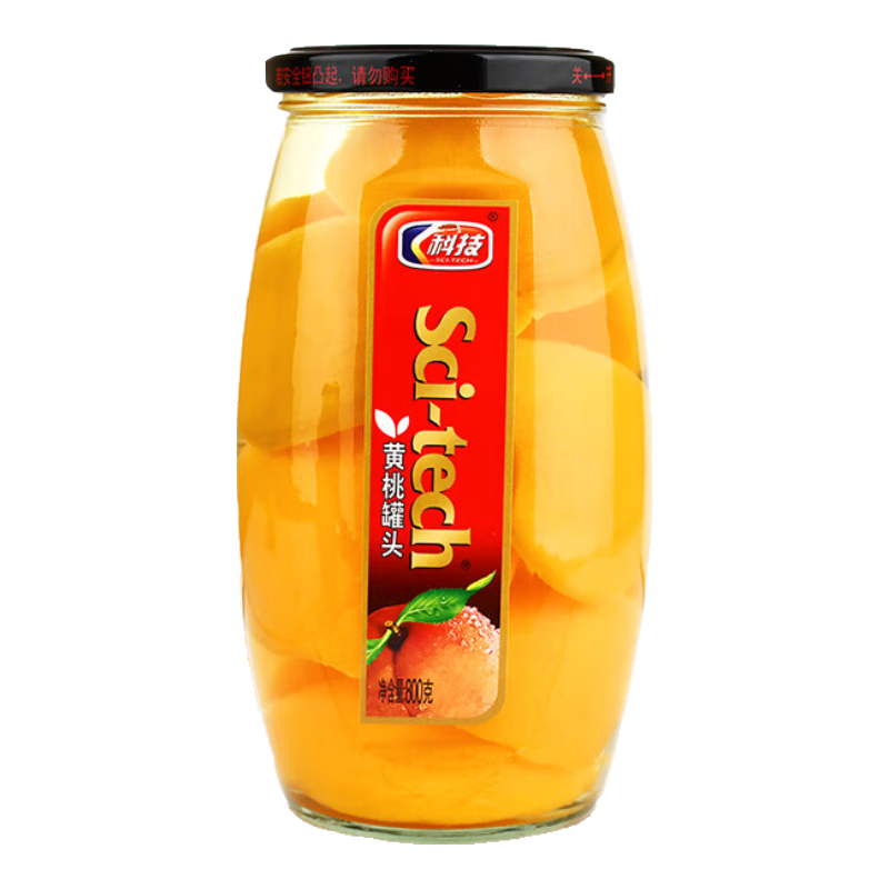 科技砀山黄桃水果罐头800g玻璃瓶即食聚餐出游餐后甜点休闲零食
