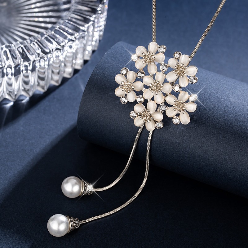 流苏花朵毛衣链长款项链女秋冬衣服毛衣挂件饰品高档时尚配饰 浅金色