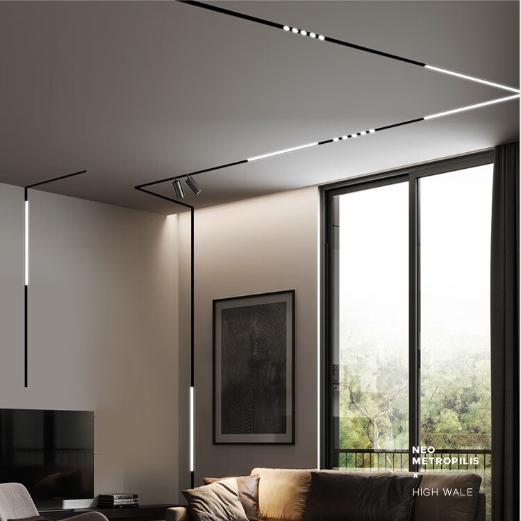 哲弘地明装磁吸轨道灯无边框嵌入式客厅led线条暗装射灯道轨槽 智能款