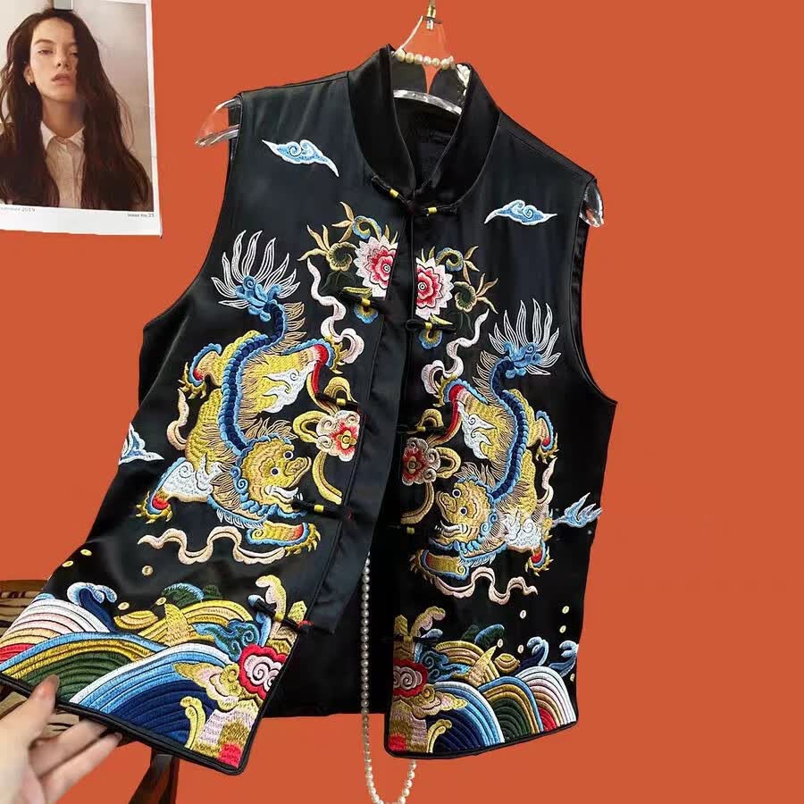 浔菲中国风马甲女盘扣2024春季新款新中式国风醋春时尚国潮印花坎肩上