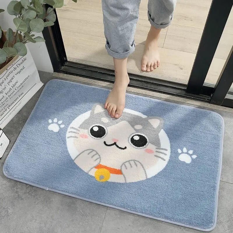 布迪思卫生间地垫浴室吸水防滑垫门垫卧室进门户外卫浴脚垫家用垫子地垫 萌宠可爱猫【仿羊绒】 40cm*60cm 2件数
