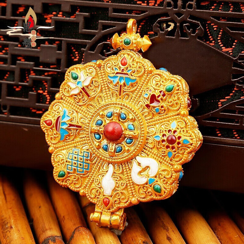思赞 鎏金古银吉祥嘎乌盒吊坠 楞严咒挂件护身符 本命年礼物项链平安