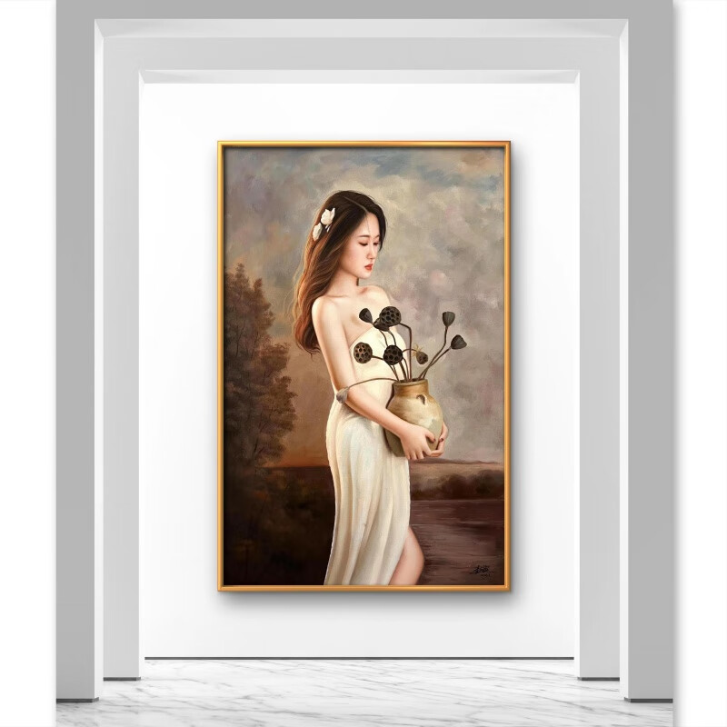 李向标精品手绘油画《抱陶罐的美人》尺寸60*90cm 装饰 送礼