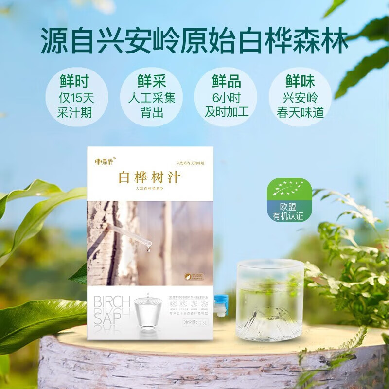 5升 天然有机桦树原液植物饮品健康 有机纯白桦树汁2.5升*1盒