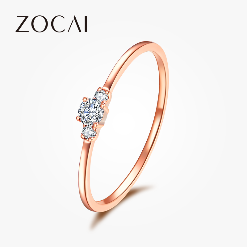 佐卡伊  18k玫瑰金钻戒幸运戒钻石戒指女款个性爪镶  玫瑰18k金共8分h