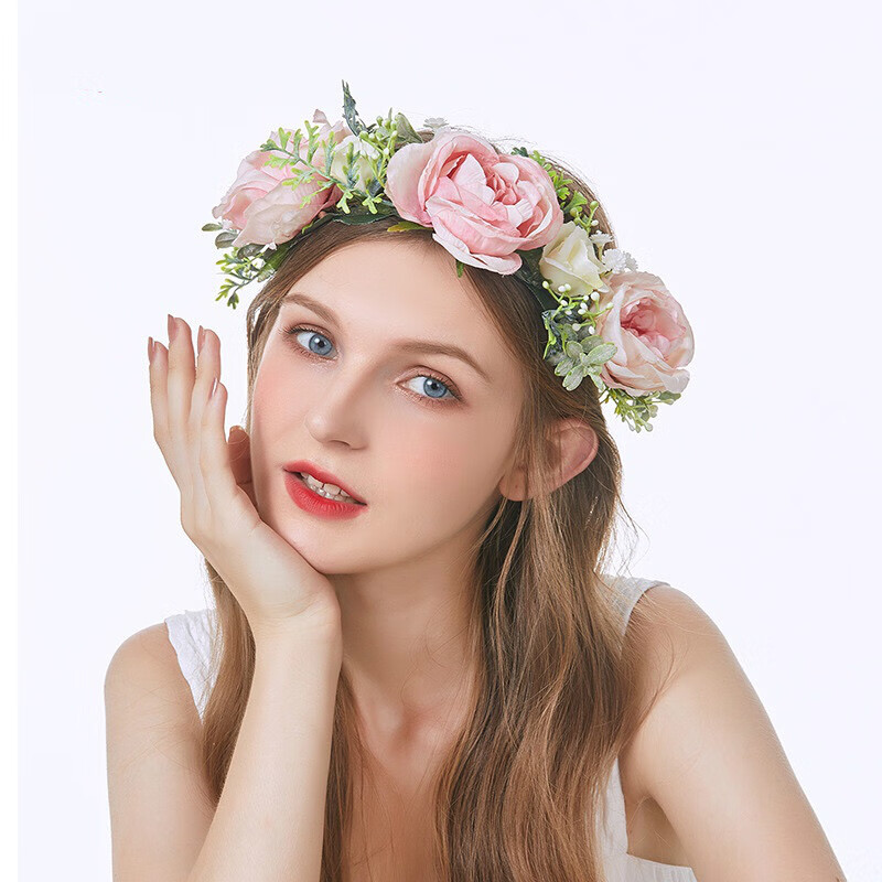 新鲜出炉未镶嵌发带式冠头饰防真花公主网红sn5419 田园风光洋牡丹粉