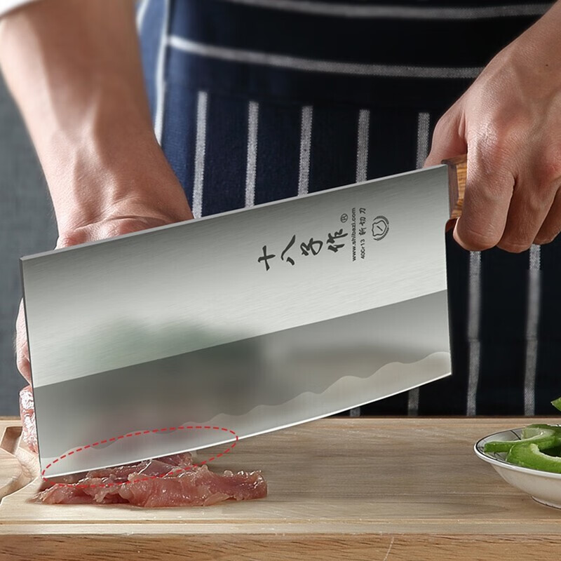 十八子作菜刀家用斩切两用刀前切后斩刀不锈钢厨房刀具木柄切菜切肉斩骨刀 中华庖丁D01