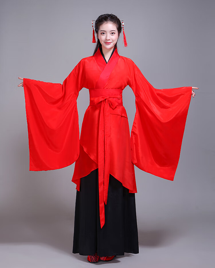 纤晟伊汉服古装女礼仪之邦舞蹈演出服装改良广袖汉风舞台表演服 红