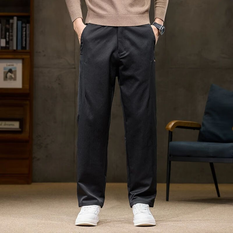 大依优型秋款男式直筒休闲裤胖子宽松加肥加大码中高腰简约长裤子 黑色 29【73】