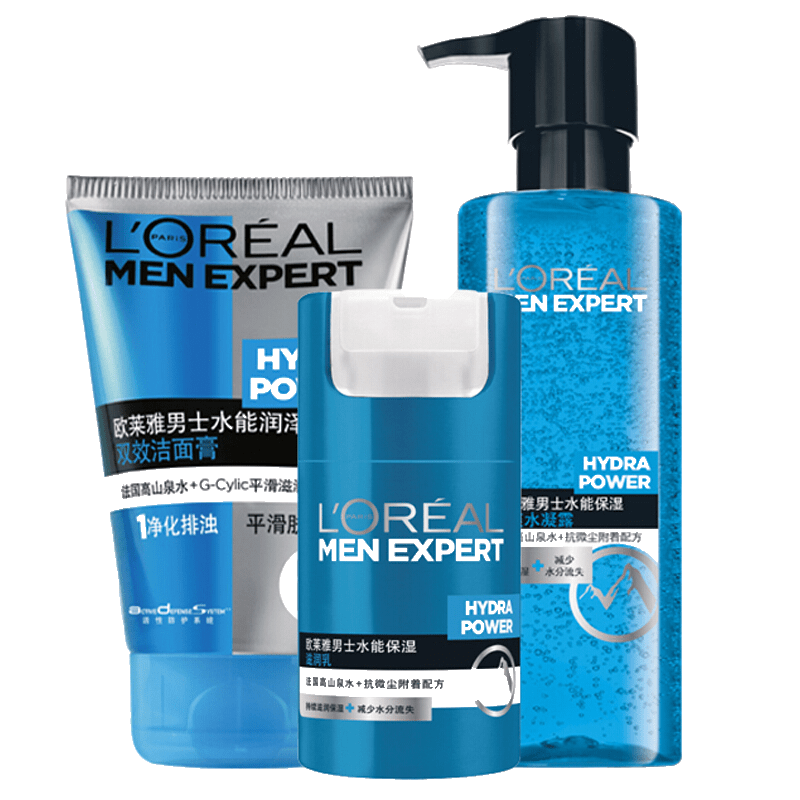 欧莱雅（L'OREAL） 【礼物送男友】男士护肤套装（保湿补水控油） 水能润泽补水保湿3件套(洁面+滋润乳+水凝露)