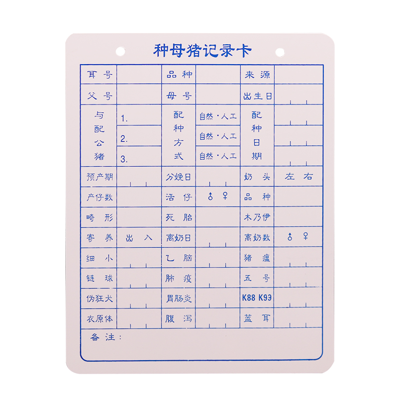 母猪记录卡厚款双面分娩档案管理卡种猪妊娠母猪历产卡兽用记录卡
