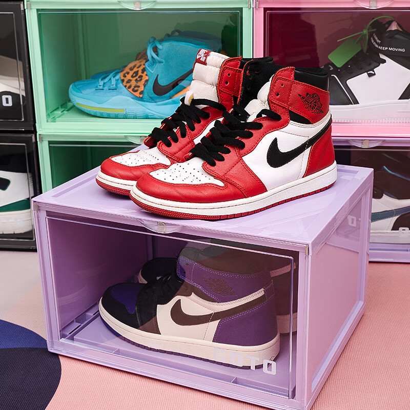 GOTO 马卡龙多色AJ鞋盒透明侧开收纳盒防氧化网红收藏鞋墙防尘鞋柜 马卡龙色系组合6个（每个色1个） 36*28*22