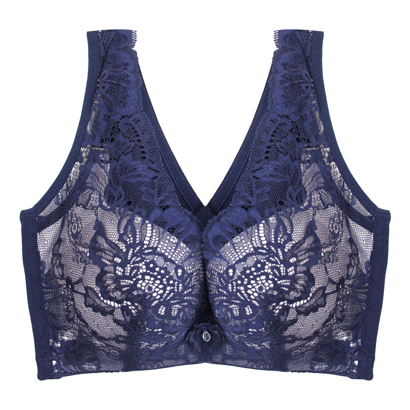 女无钢圈聚拢上托防下垂背心款收副乳中厚杯abc杯 819401 菊蓝色 a75