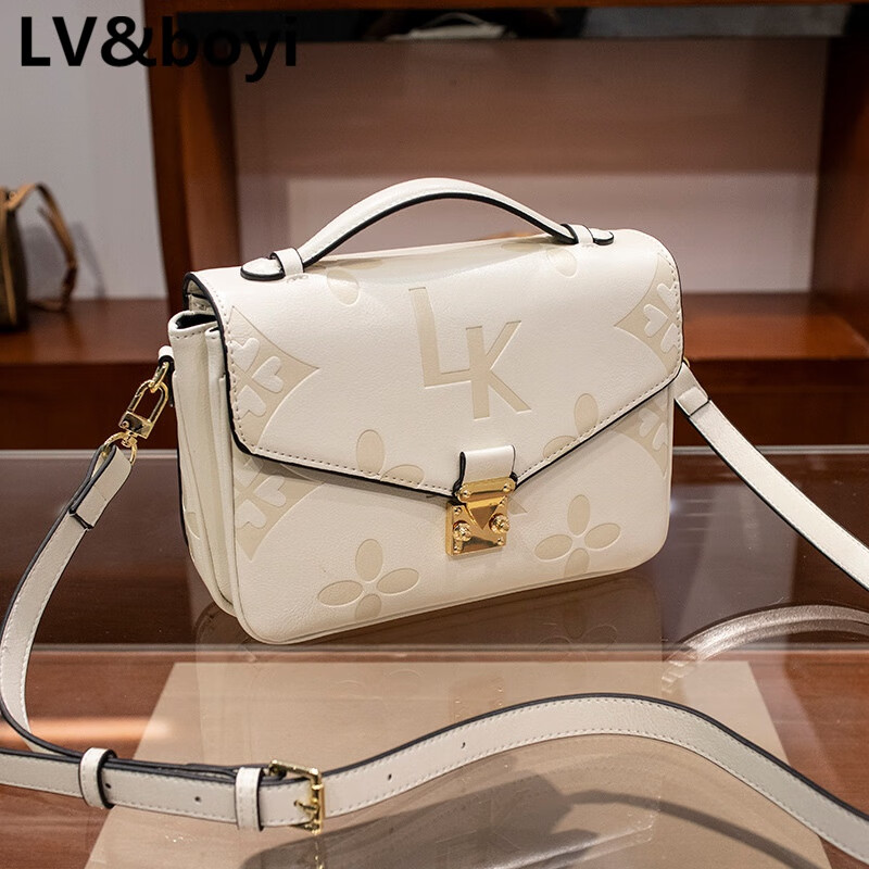 lvboyi包包2023女包欧美斜挎包拼色邮差包包包手提女包单肩包 白色