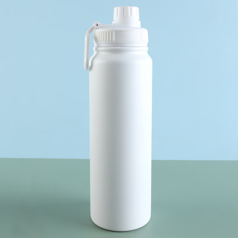 不銹鋼保溫杯太空壺手提大容量戶外運動水壺 白色 1000ml