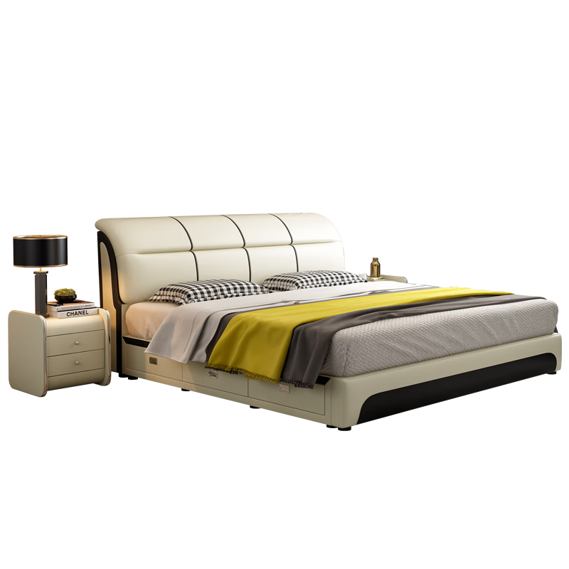 梓屋 床双人床1.8米2米主卧大床现代皮床实木框架床储物床家用卧室家具皮床219#单床
